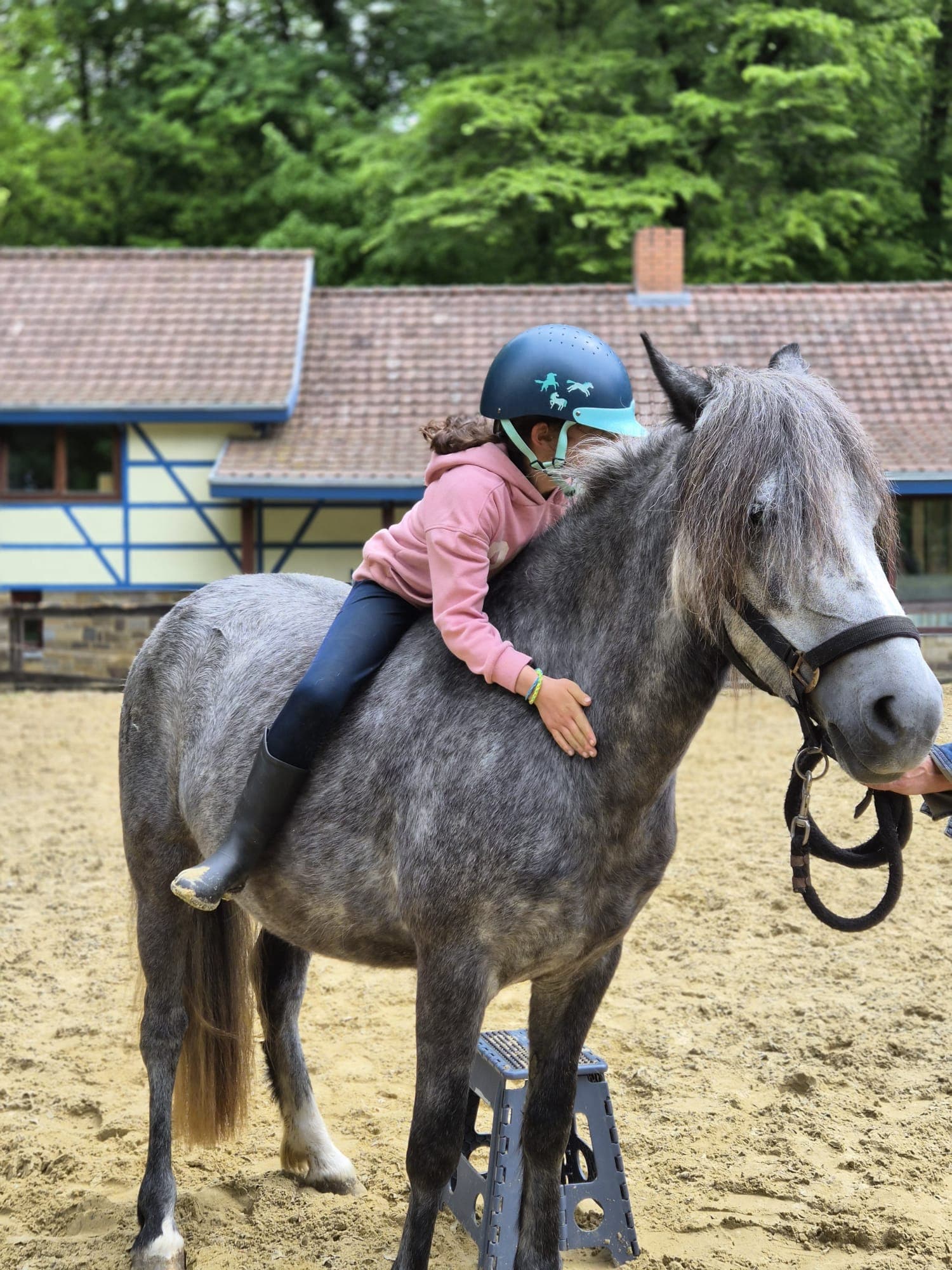 Enfant allongée sur son poney